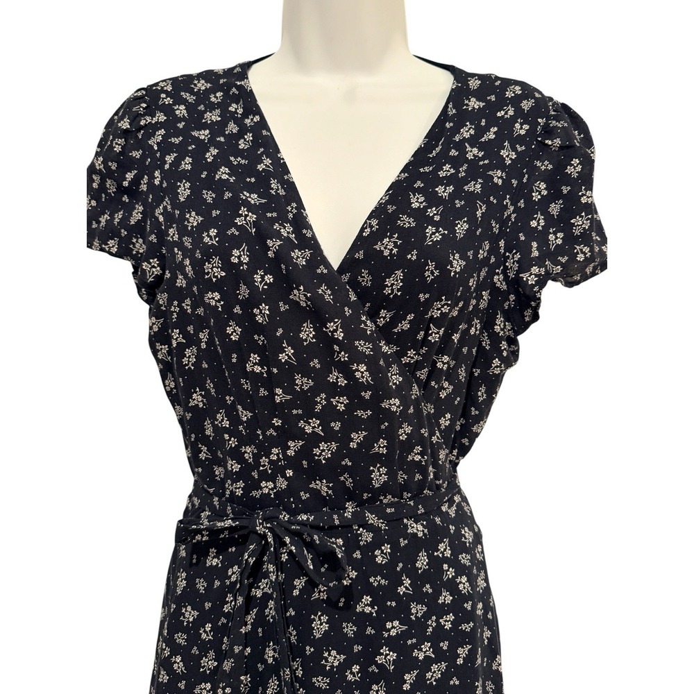Polo Ralph Lauren Floral Wrap Dress 10 Navy Midi Cottagecore Cotton Ruffle - Picture 4 of 13